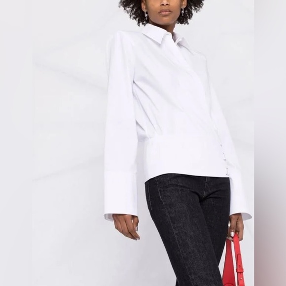 The Attico Delia Cotton Poplin Wrap Front Blouse Top White Faux Button Up - Picture 2 of 16
